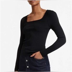 EVERLANE The Square Neck Ribbed Top With Long Sleves In Black, size S